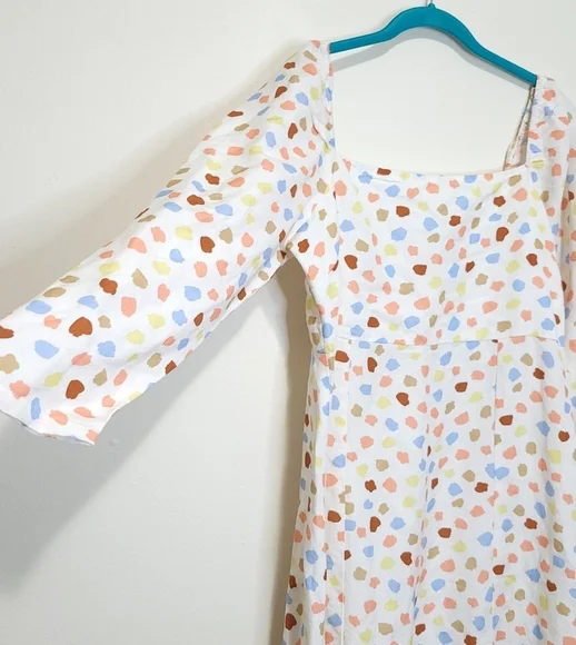 RIXO Hattie Midi Dress Size Large L 10 NWOT Linen Blend Polka Dot Puff Sleeve - Picture 5 of 14